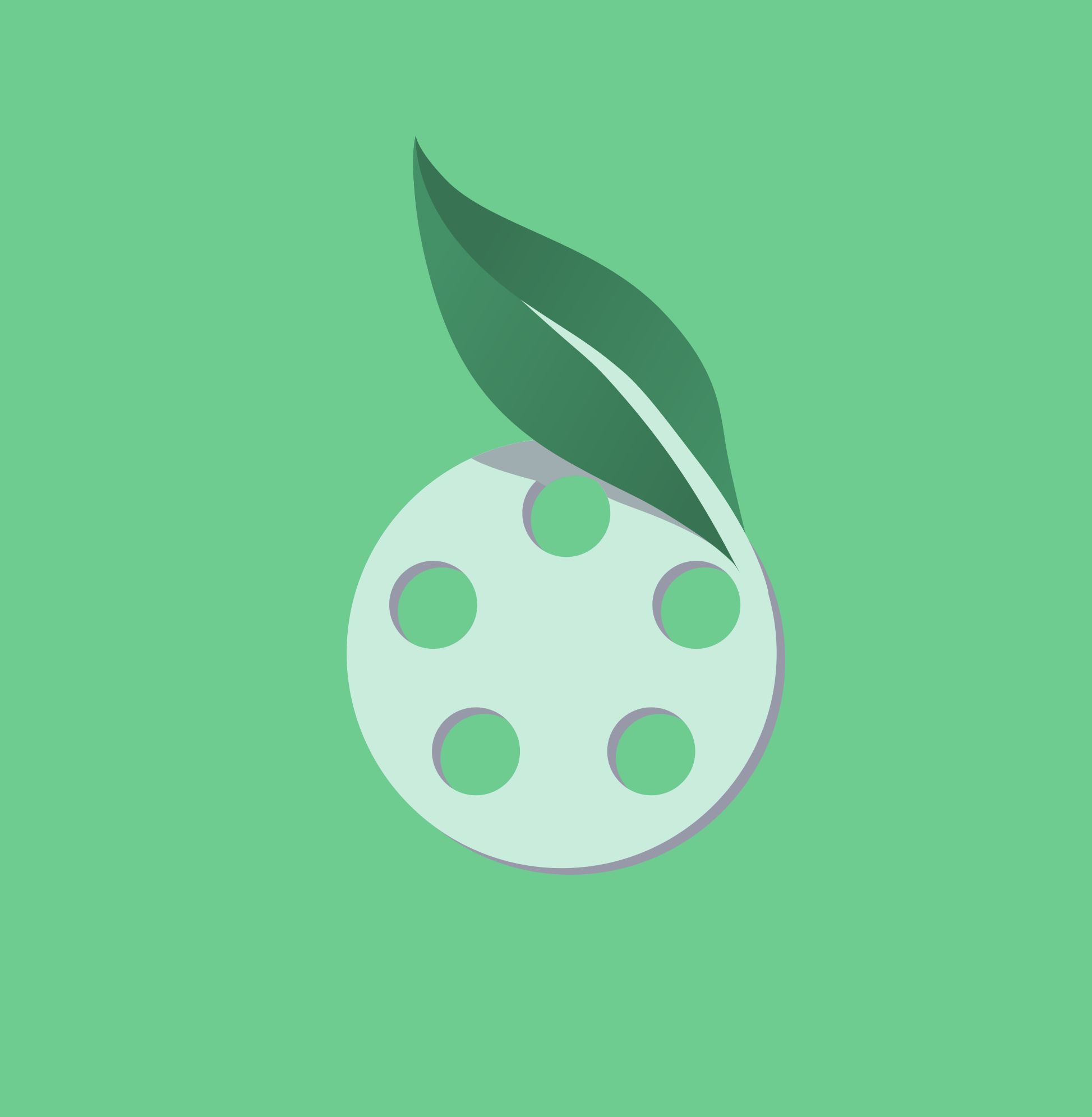 Un logo de bobine de film blanche de laquelle sort une feuille verte